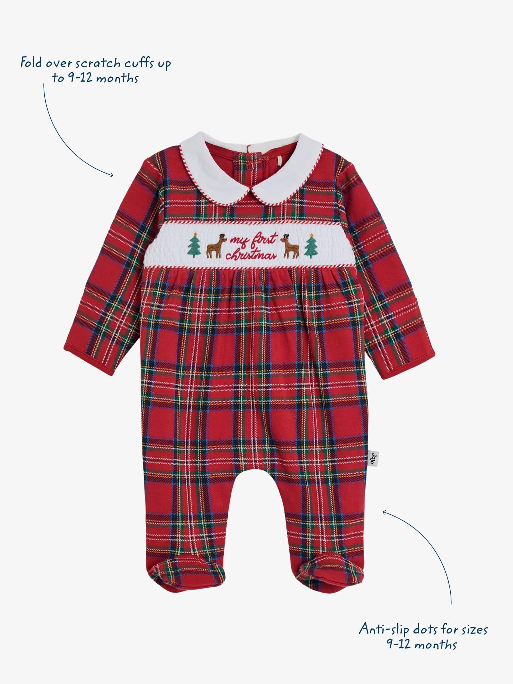 JoJo Maman Bébé Red Tartan My First Christmas Sleepsuit image 4