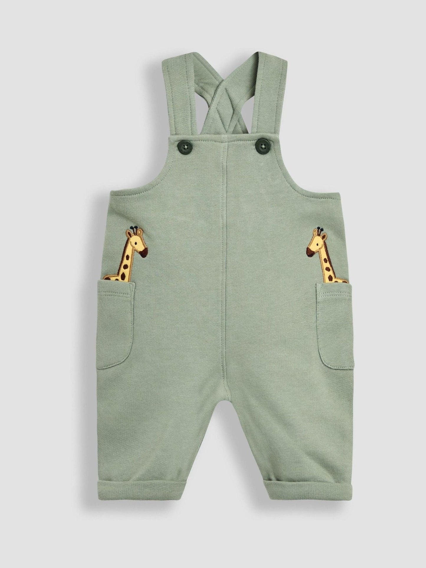 JoJo Maman Bébé Green Giraffe 2-Piece Pocket Dungarees & Top Set image 2