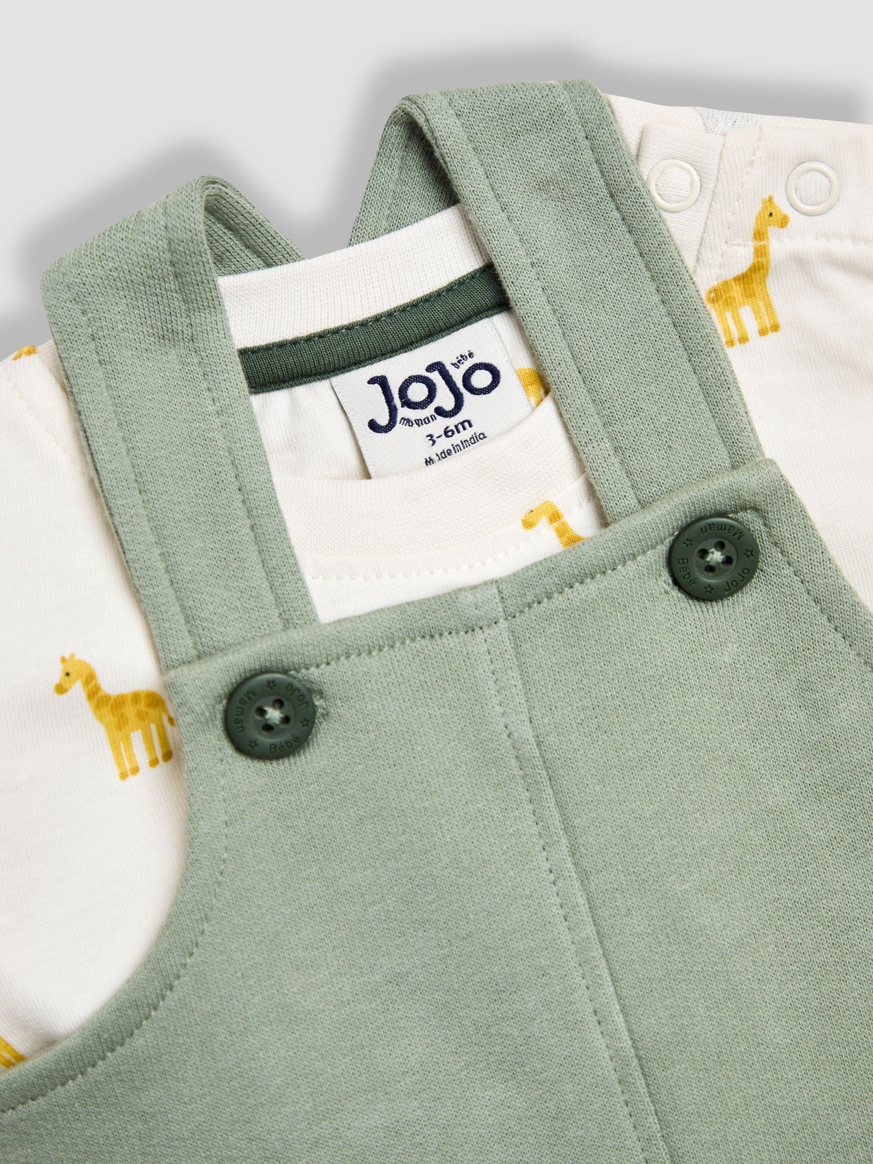 JoJo Maman Bébé Green Giraffe 2-Piece Pocket Dungarees & Top Set image 5