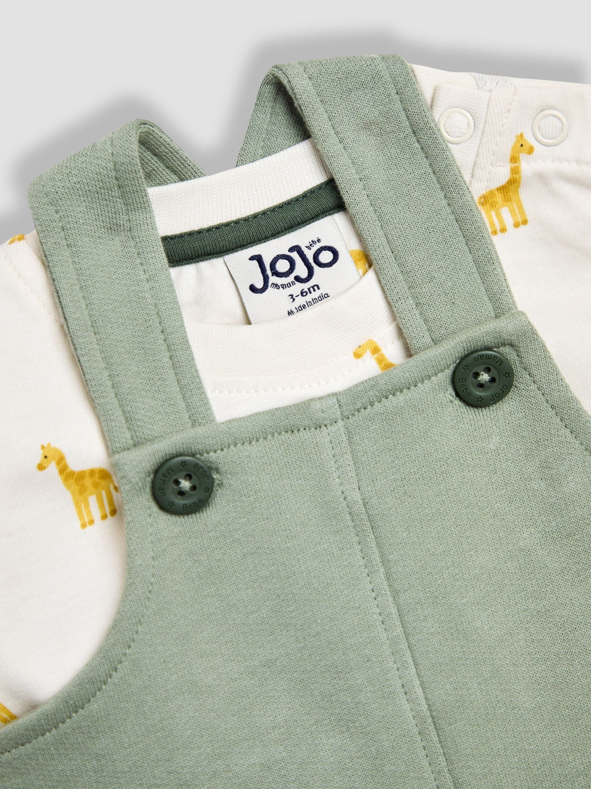 JoJo Maman Bébé Green Giraffe 2-Piece Pocket Dungarees & Top Set image 5