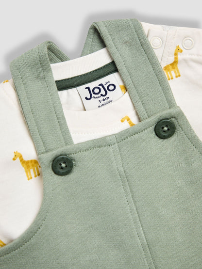 JoJo Maman Bébé Green Giraffe 2-Piece Pocket Dungarees & Top Set image 5