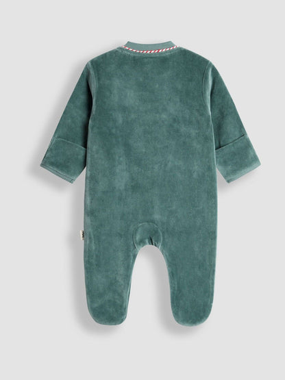 JoJo Maman Bébé Green Santa My First Christmas Velour All-In-One image 4