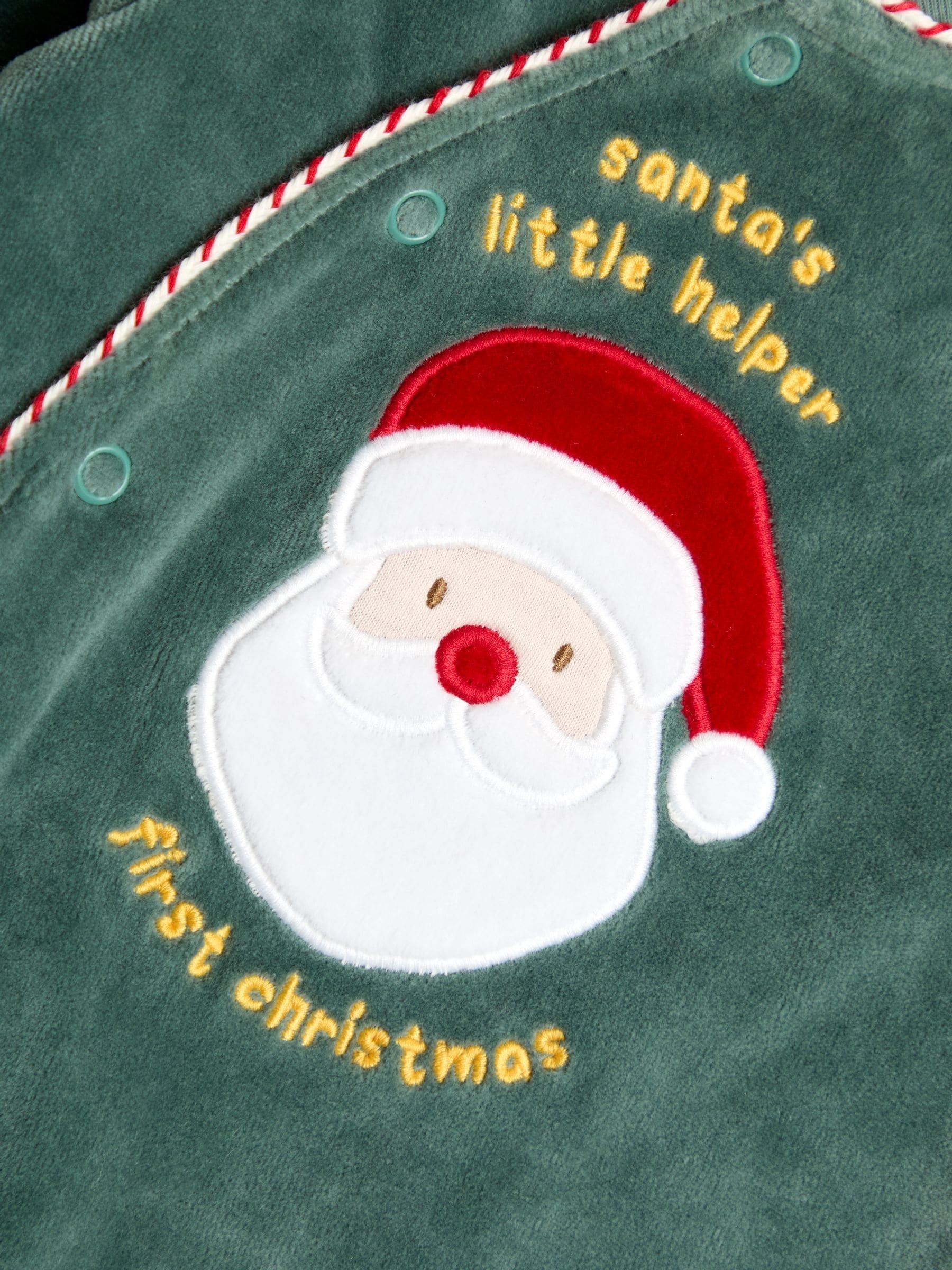 JoJo Maman Bébé Green Santa My First Christmas Velour All-In-One image 5