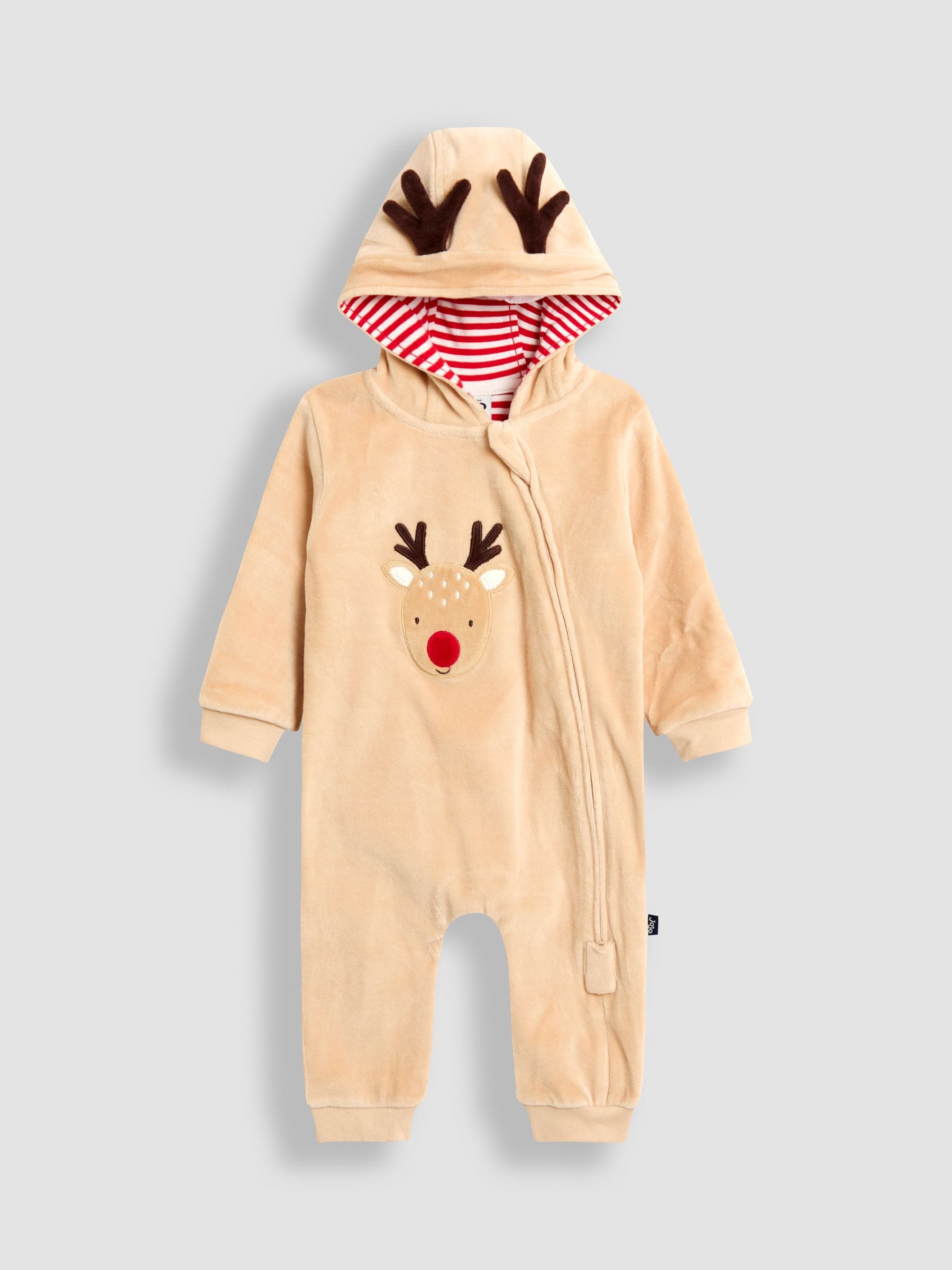 JoJo Maman Bébé Brown Christmas Reindeer Velour All-In-One image 2