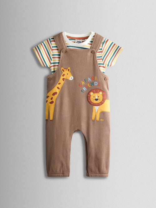 JoJo Maman Bébé Brown Safari 2-Piece Appliqué Dungaree & Top Set image 1