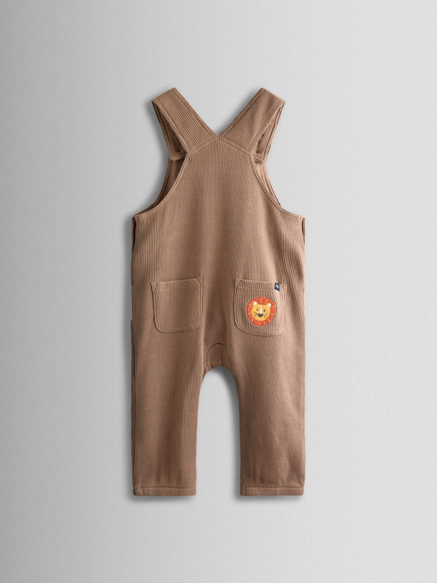 JoJo Maman Bébé Brown Safari 2-Piece Appliqué Dungaree & Top Set image 4