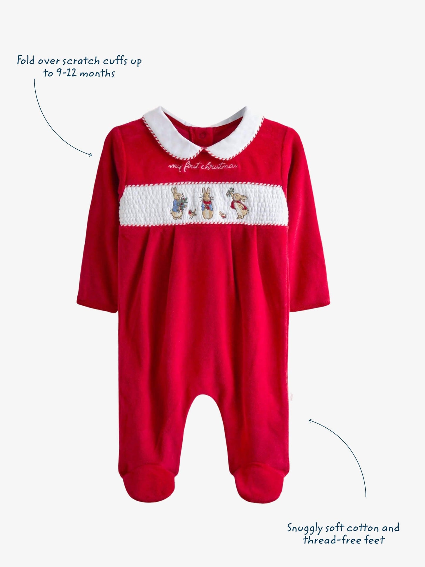 JoJo Maman Bébé Red Peter Rabbit Christmas Velour All-In-One image 3