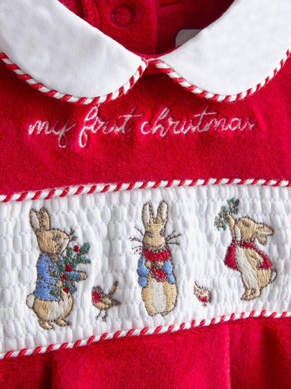JoJo Maman Bébé Red Peter Rabbit Christmas Velour All-In-One image 5