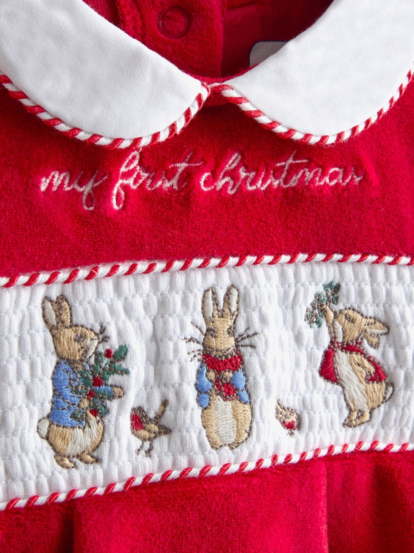 JoJo Maman Bébé Red Peter Rabbit Christmas Velour All-In-One image 5