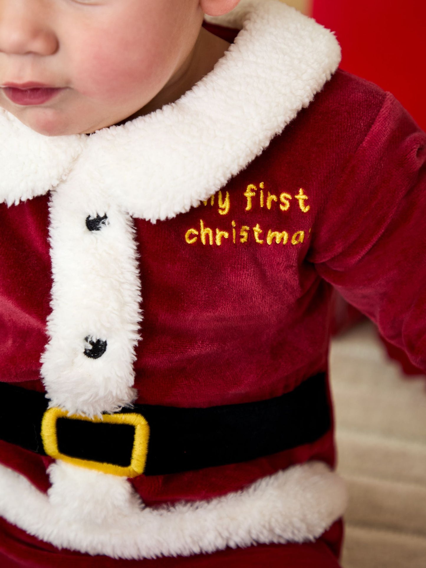 JoJo Maman Bébé Red Santa My First Christmas All-In-One & Hat Set image 2