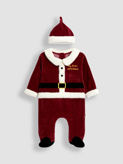 JoJo Maman Bébé Red Santa My First Christmas All-In-One & Hat Set image 4