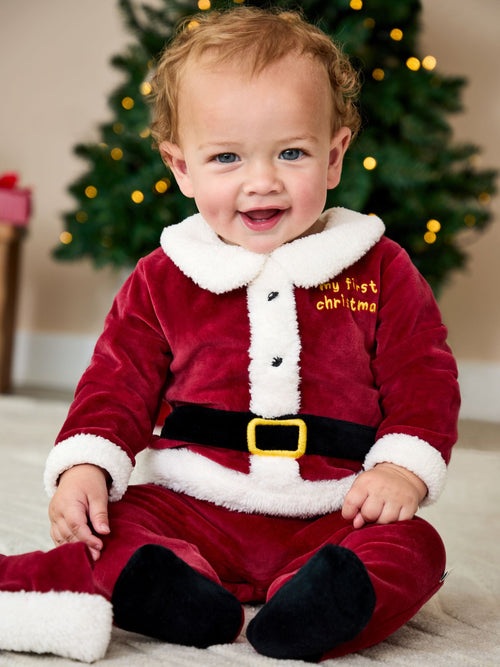 JoJo Maman Bébé Red Santa My First Christmas All-In-One & Hat Set image 1