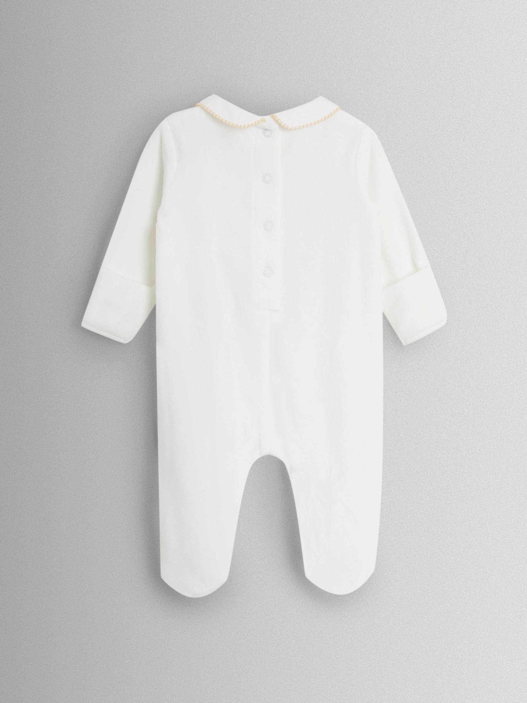 JoJo Maman Bébé Cream Safari Smocked Velour Footed All- In- One image 2