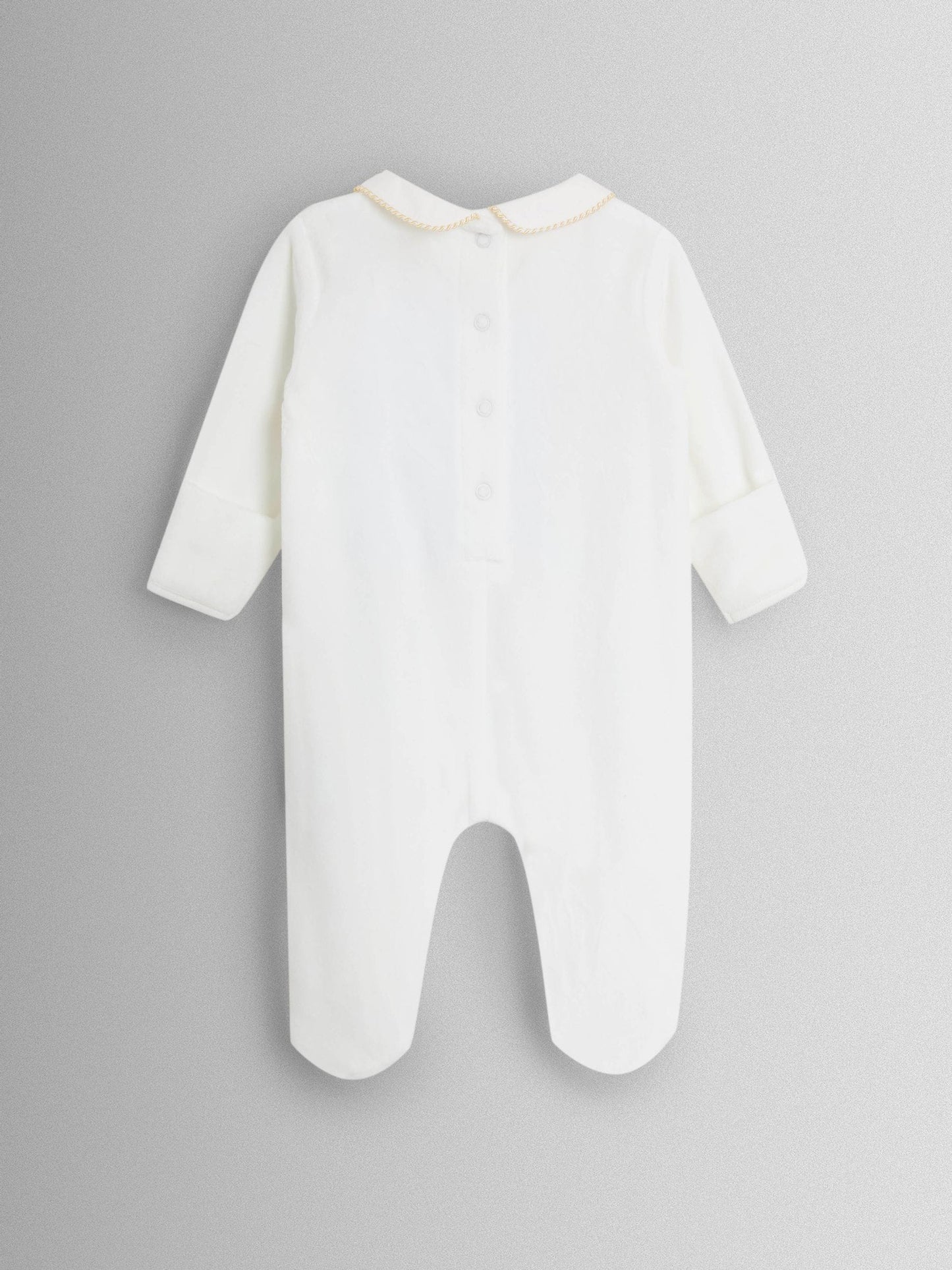 JoJo Maman Bébé Cream Safari Smocked Velour Footed All- In- One image 2
