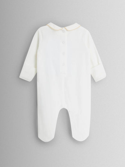 JoJo Maman Bébé Cream Safari Smocked Velour Footed All- In- One image 2