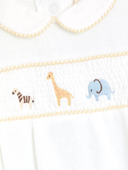JoJo Maman Bébé Cream Safari Smocked Velour Footed All- In- One image 5