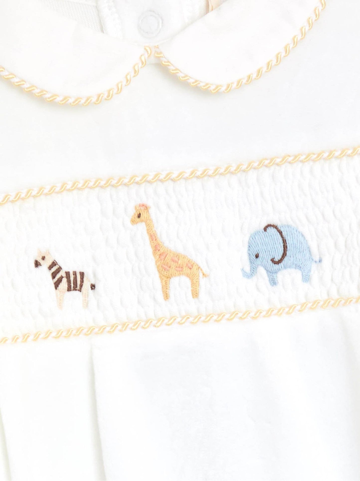 JoJo Maman Bébé Cream Safari Smocked Velour Footed All- In- One image 5