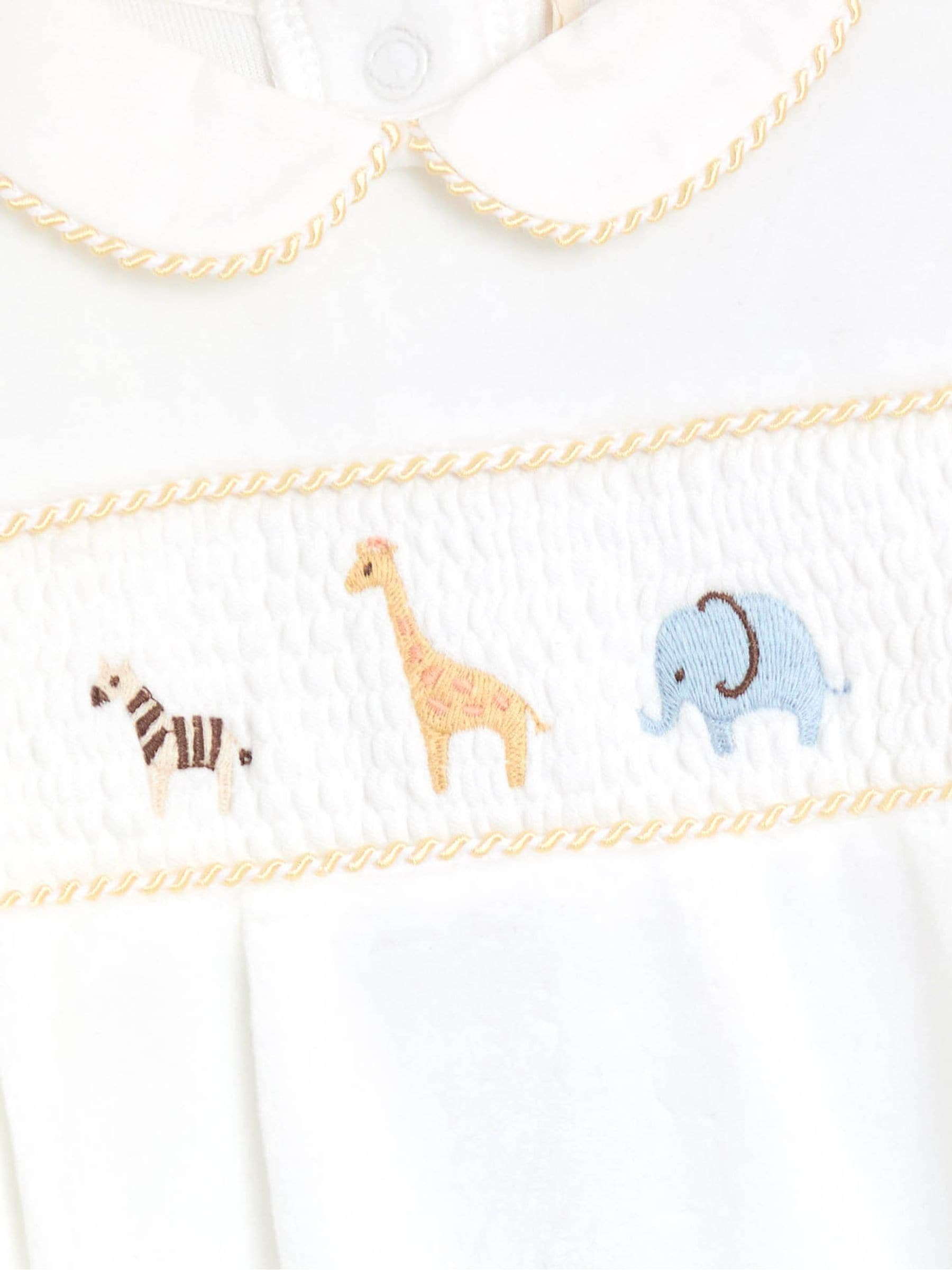 JoJo Maman Bébé Cream Safari Smocked Velour Footed All- In- One image 5