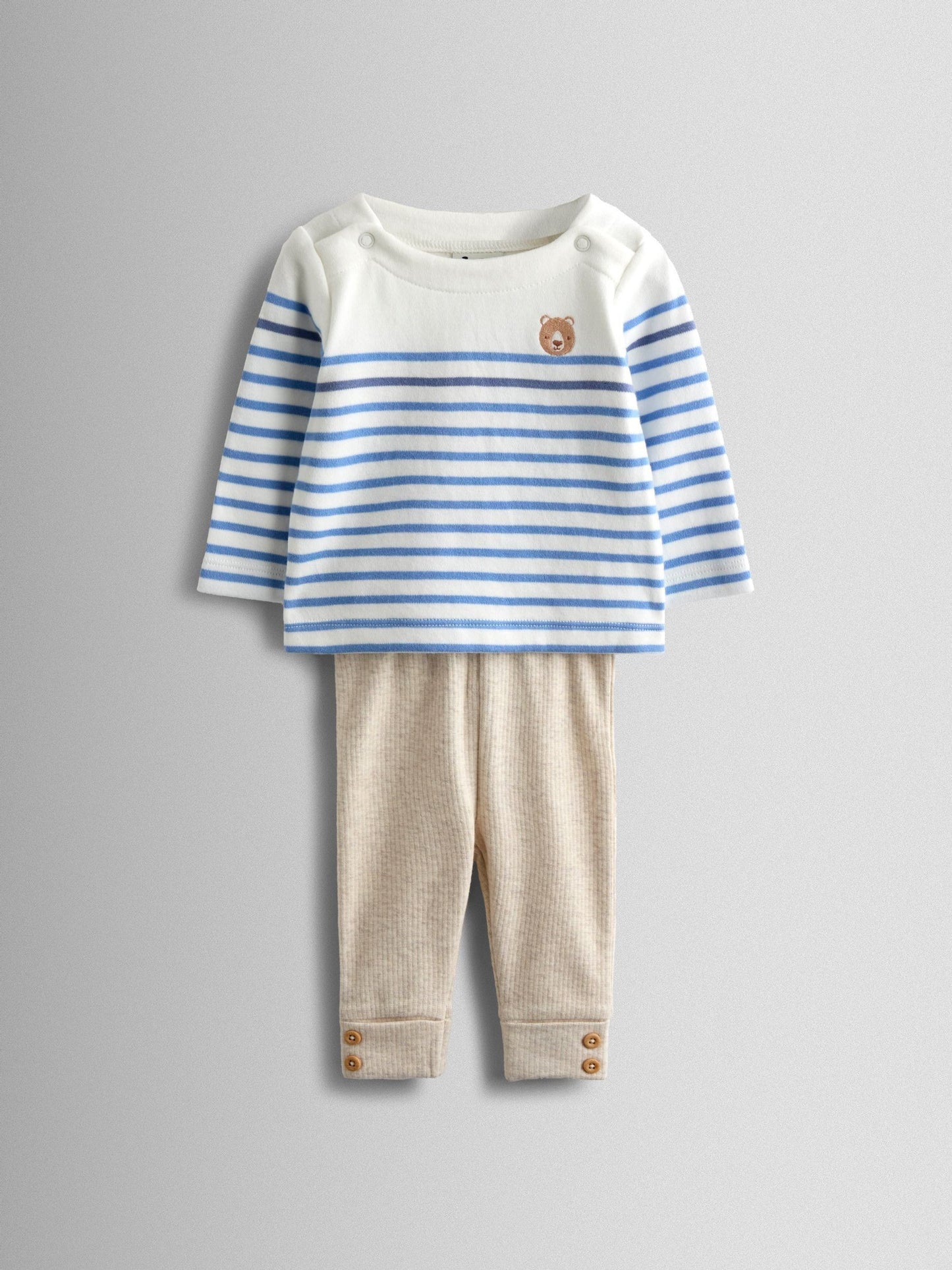 JoJo Maman Bébé Cream Bear Stripe Top and Legging Set image 1