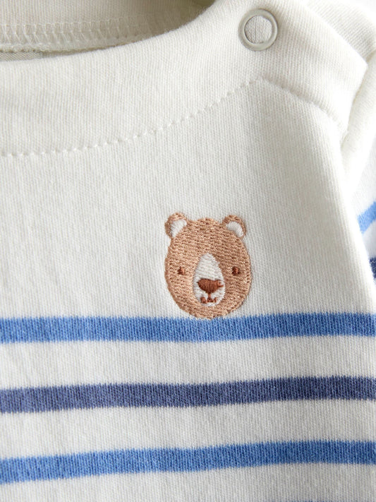 JoJo Maman Bébé Cream Bear Stripe Top and Legging Set image 2