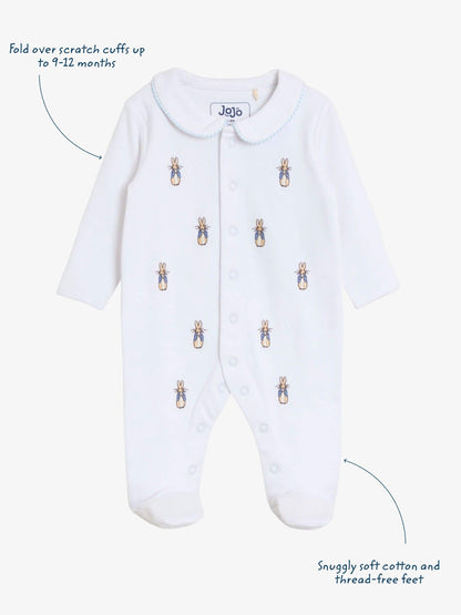 JoJo Maman Bébé White Peter Rabbit All-Over Embroidered Sleepsuit image 3