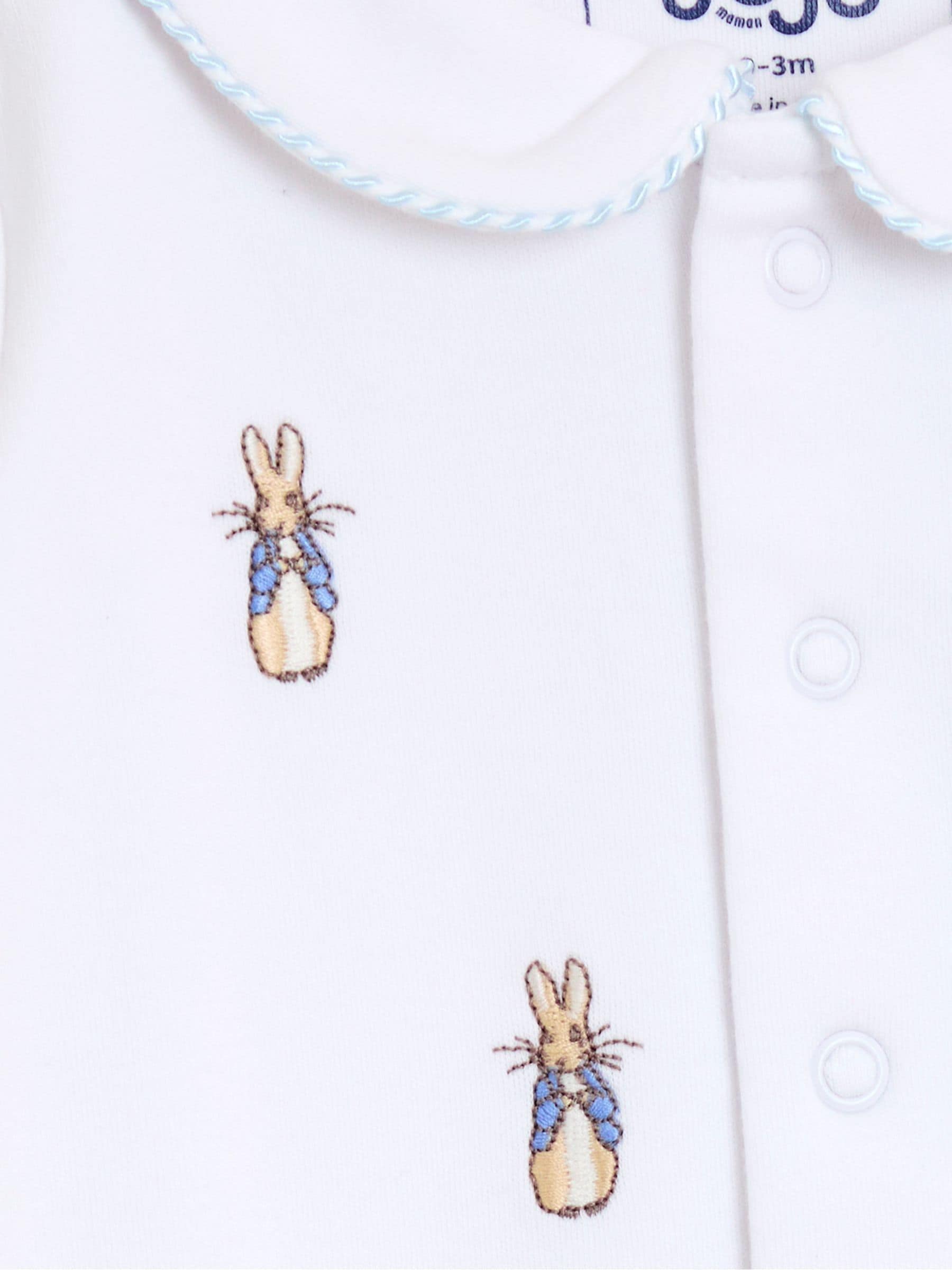 JoJo Maman Bébé White Peter Rabbit All-Over Embroidered Sleepsuit image 5