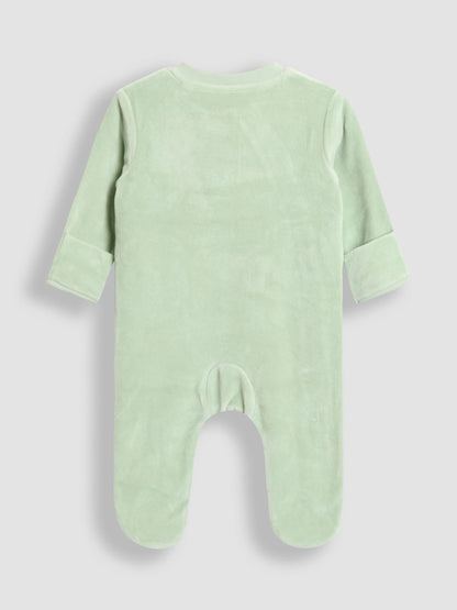 JoJo Maman Bébé Green Lion Velour Appliqué Footed All-In-One image 2