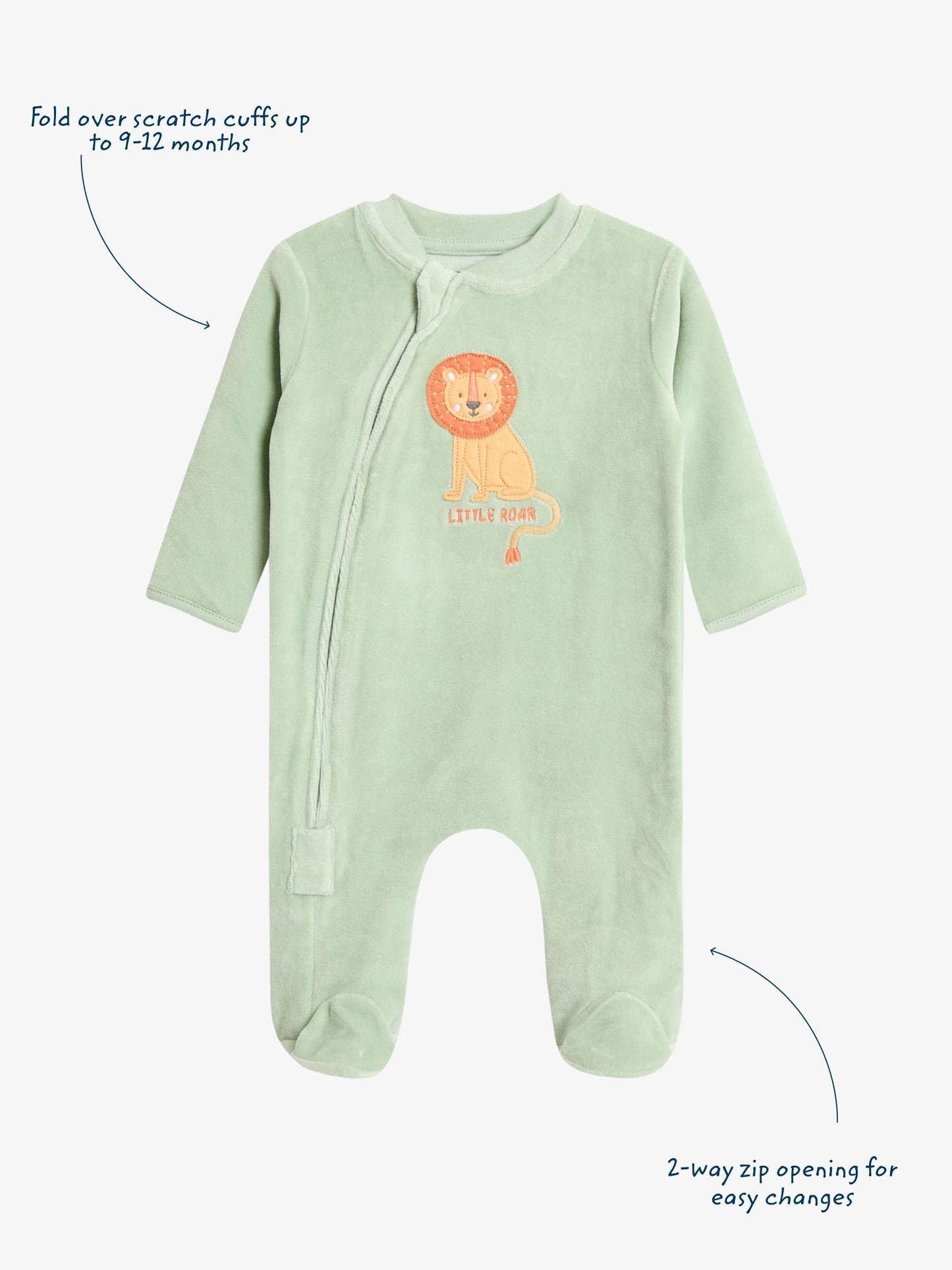 JoJo Maman Bébé Green Lion Velour Appliqué Footed All-In-One image 4