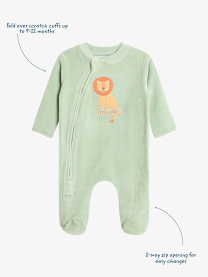 JoJo Maman Bébé Green Lion Velour Appliqué Footed All-In-One image 4