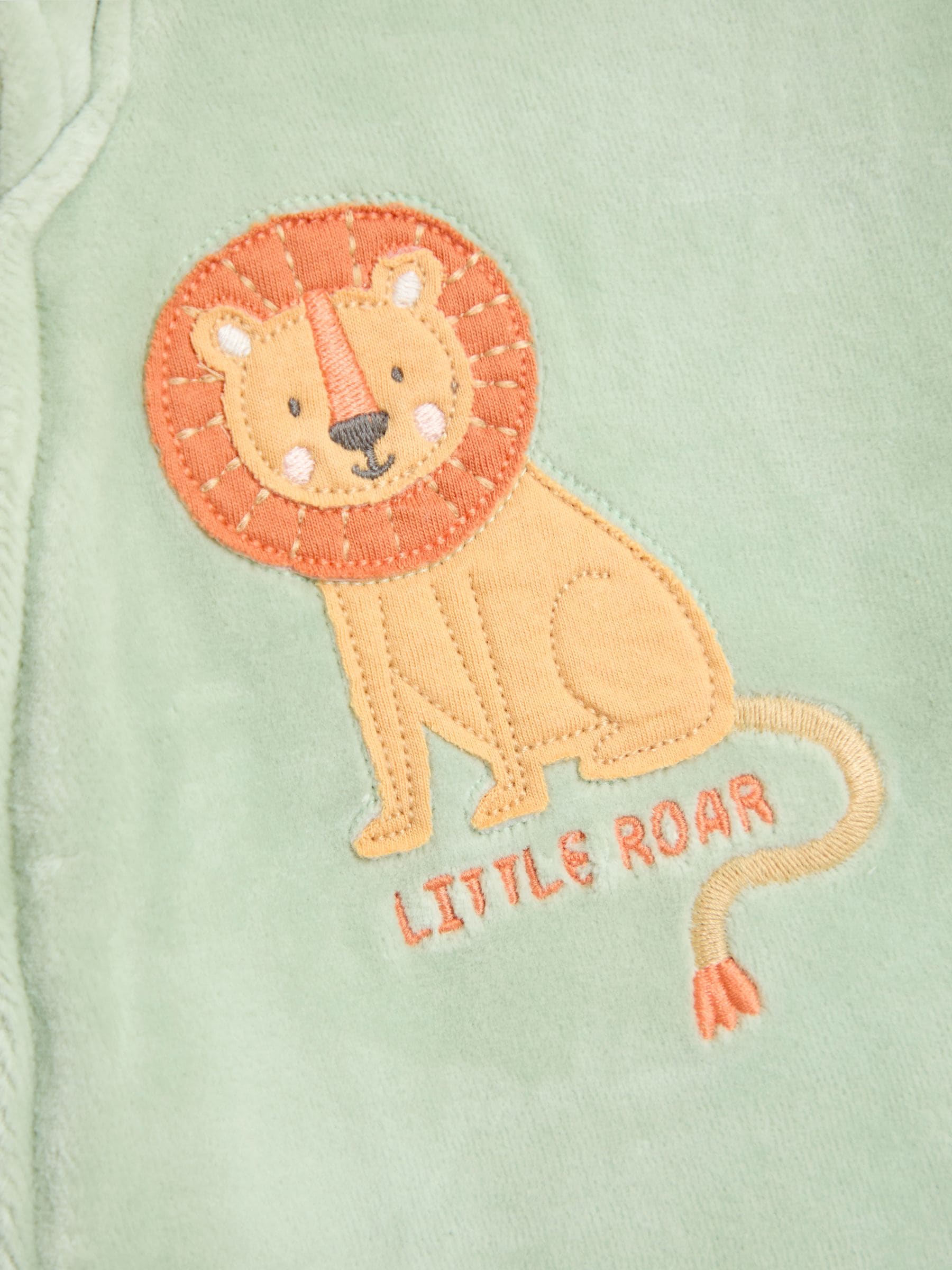 JoJo Maman Bébé Green Lion Velour Appliqué Footed All-In-One image 5
