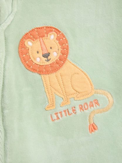 JoJo Maman Bébé Green Lion Velour Appliqué Footed All-In-One image 5