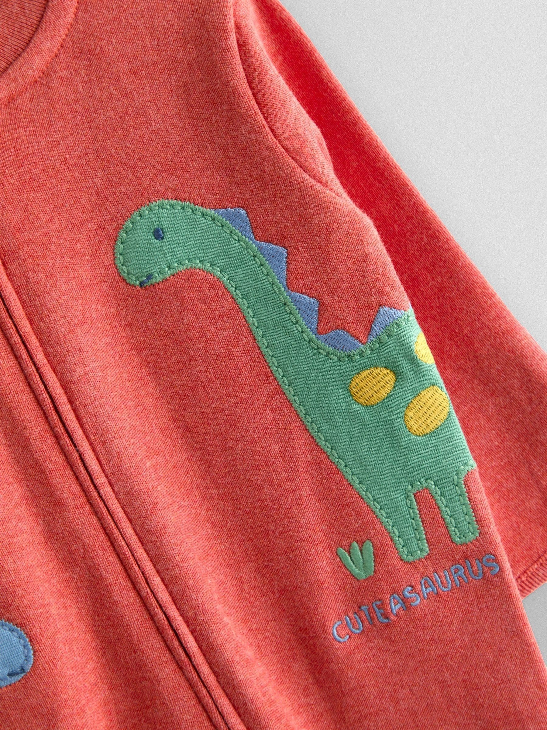 JoJo Maman Bébé Orange Dinosaur 100% Cotton Footed Appliqué Sleepsuit image 2