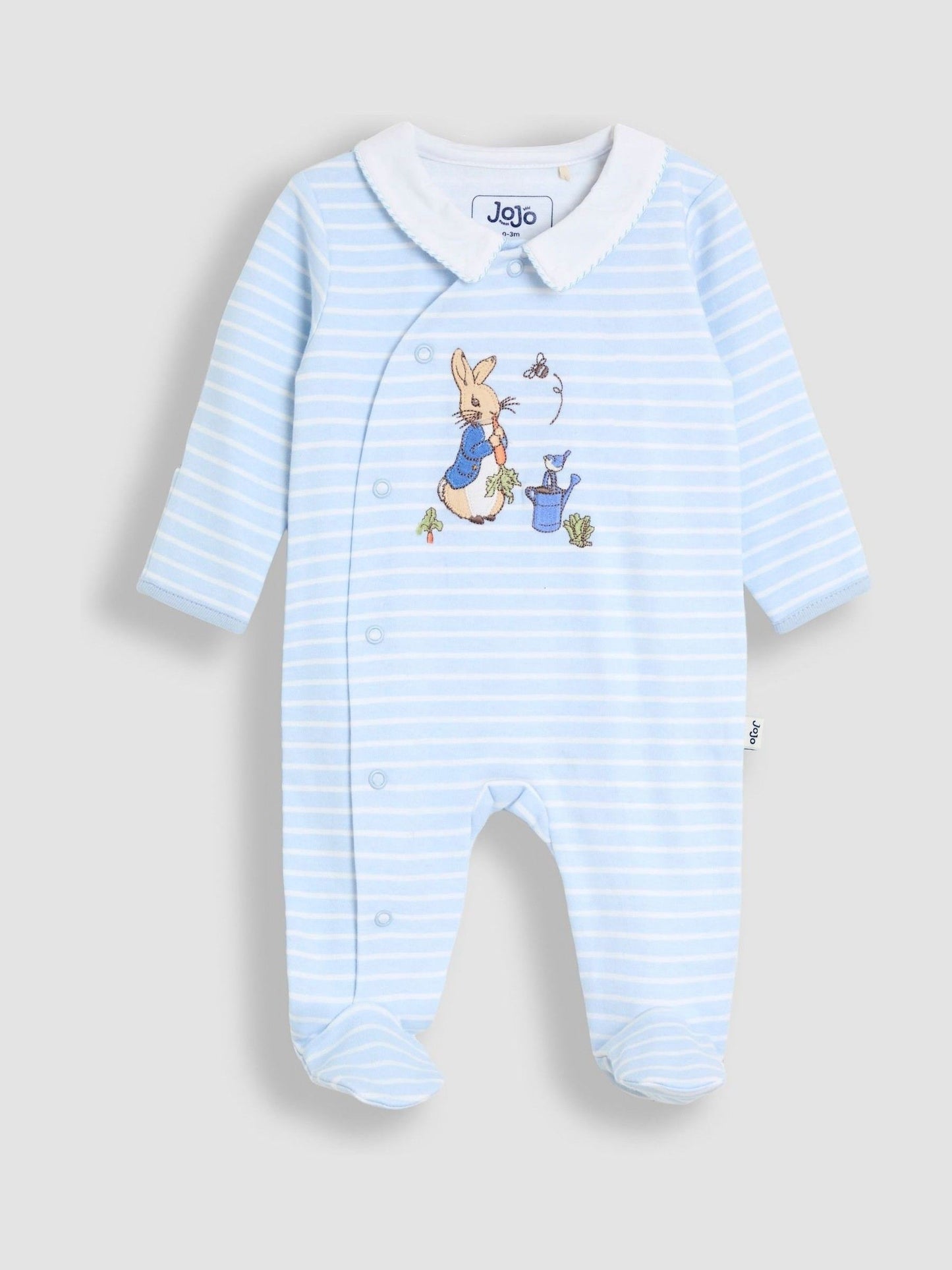 JoJo Maman Bébé Blue Peter Rabbit™ Stripe Appliqué Footed Sleepsuit image 1