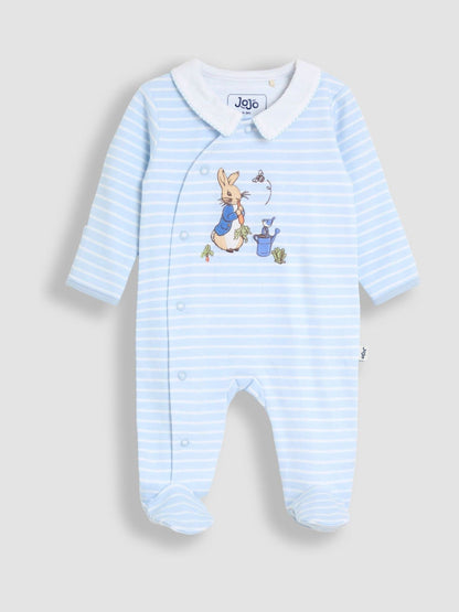 JoJo Maman Bébé Blue Peter Rabbit™ Stripe Appliqué Footed Sleepsuit image 1