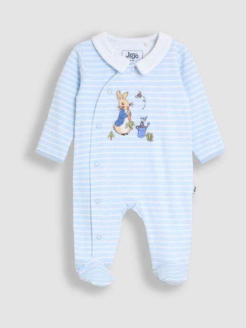 JoJo Maman Bébé Blue Peter Rabbit™ Stripe Appliqué Footed Sleepsuit image 1
