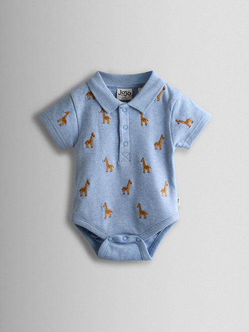 Dsiney Kidz - JoJo Maman Bébé Blue Giraffe Embroidered Polo Body image 1