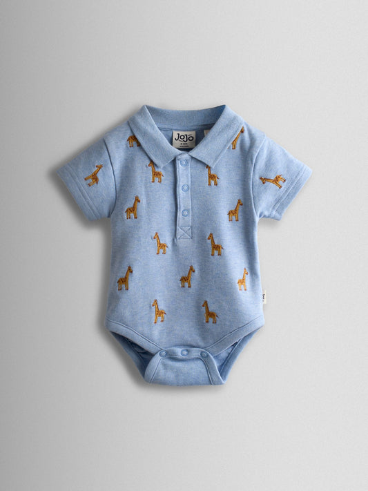 Dsiney Kidz - JoJo Maman Bébé Blue Giraffe Embroidered Polo Body image 1