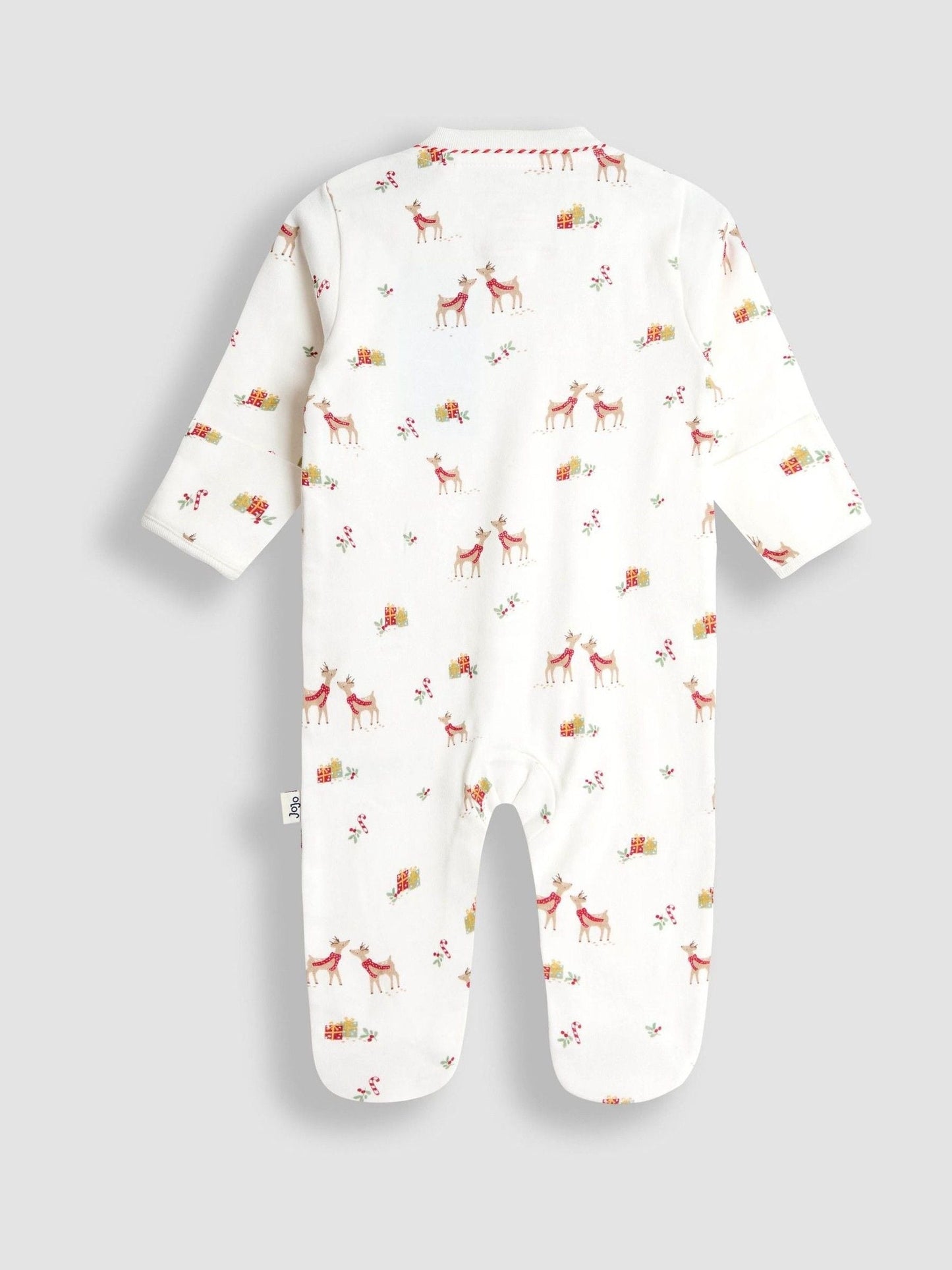 JoJo Maman Bébé Cream Christmas Reindeer Print Sleepsuit image 3