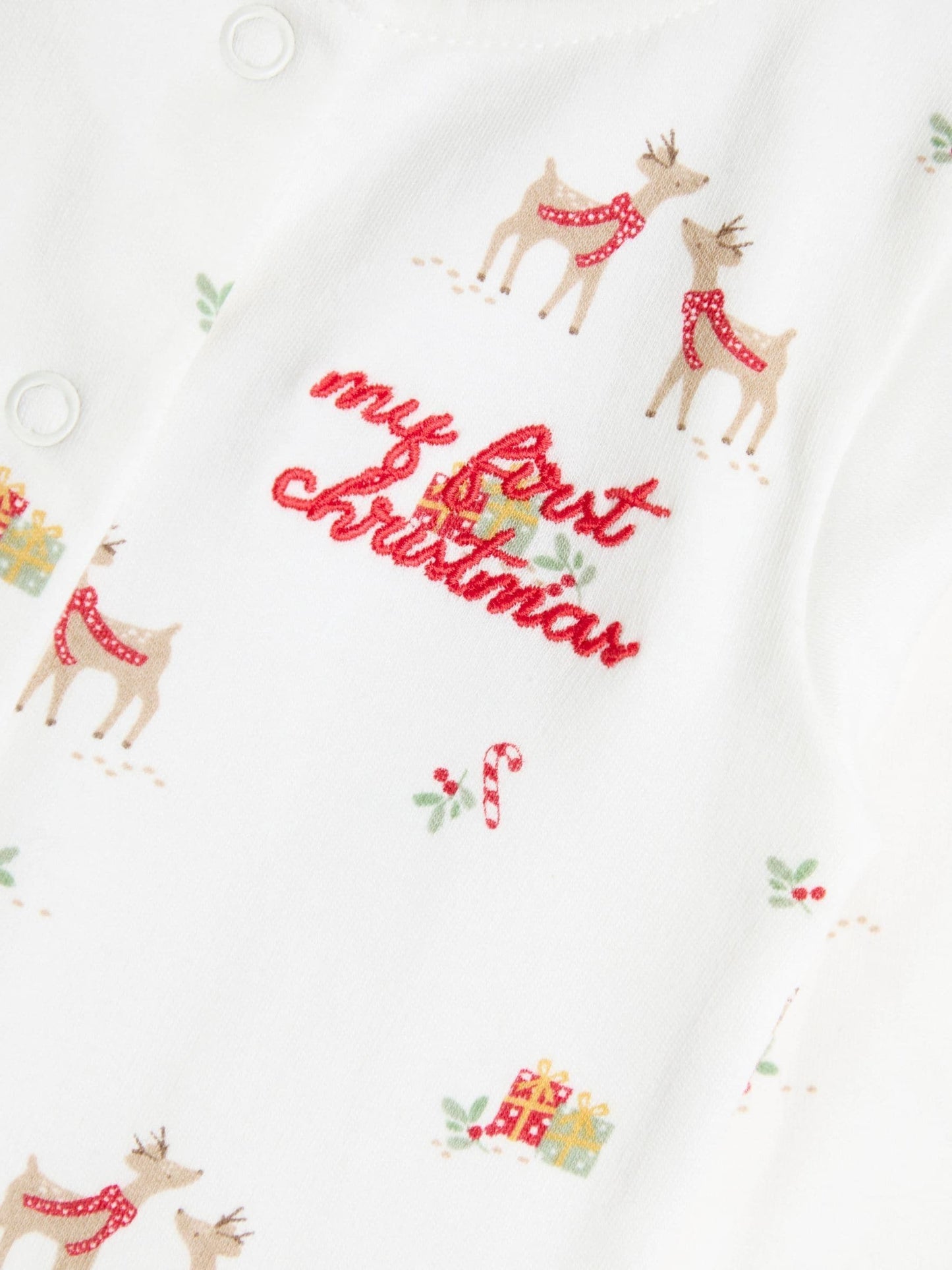 JoJo Maman Bébé Cream Christmas Reindeer Print Sleepsuit image 4