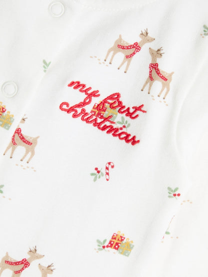 JoJo Maman Bébé Cream Christmas Reindeer Print Sleepsuit image 4