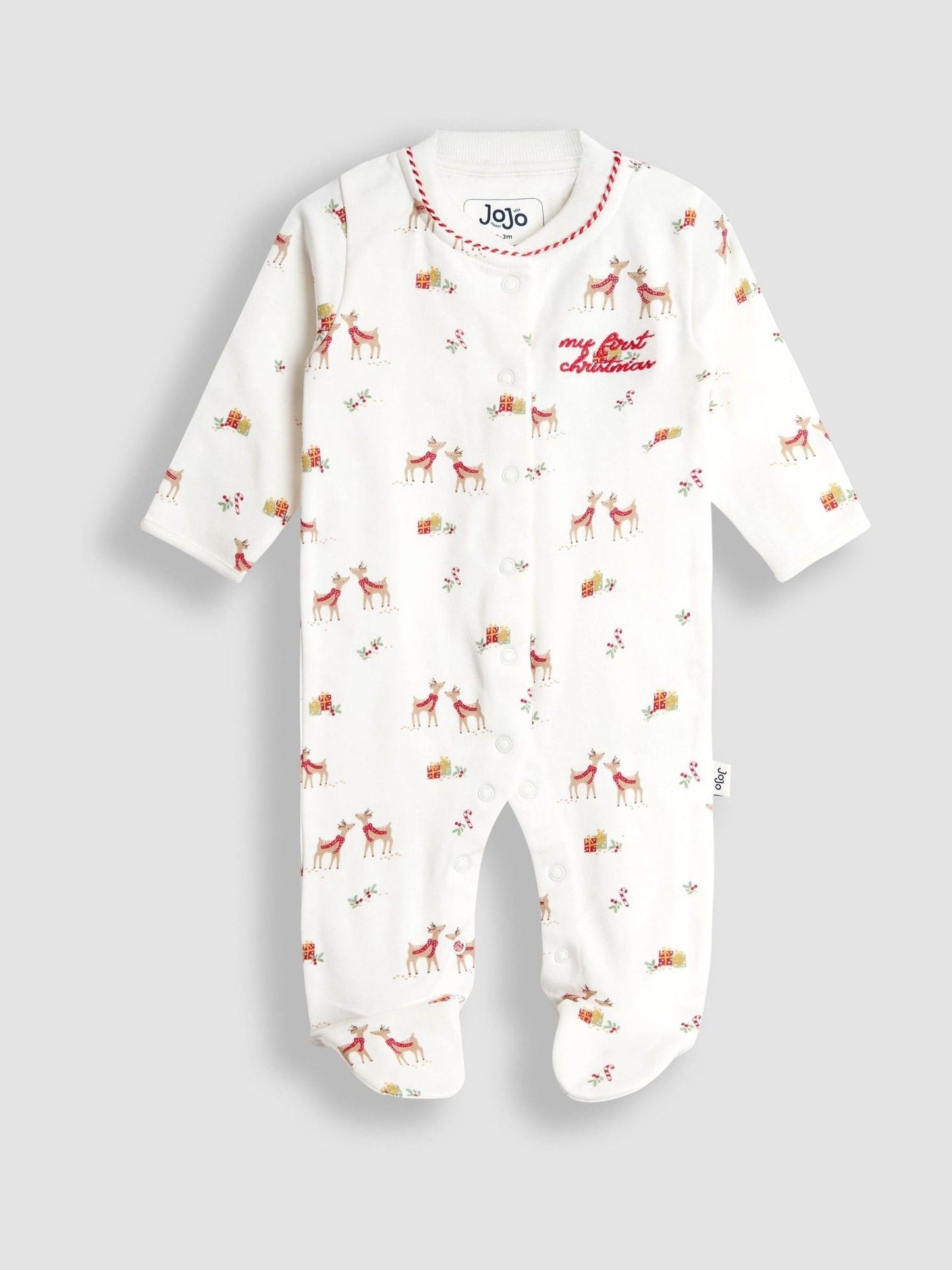 JoJo Maman Bébé Cream Christmas Reindeer Print Sleepsuit image 1