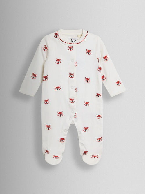 JoJo Maman Bébé Cream Organic Fox Embroidered Sleepsuit image 1