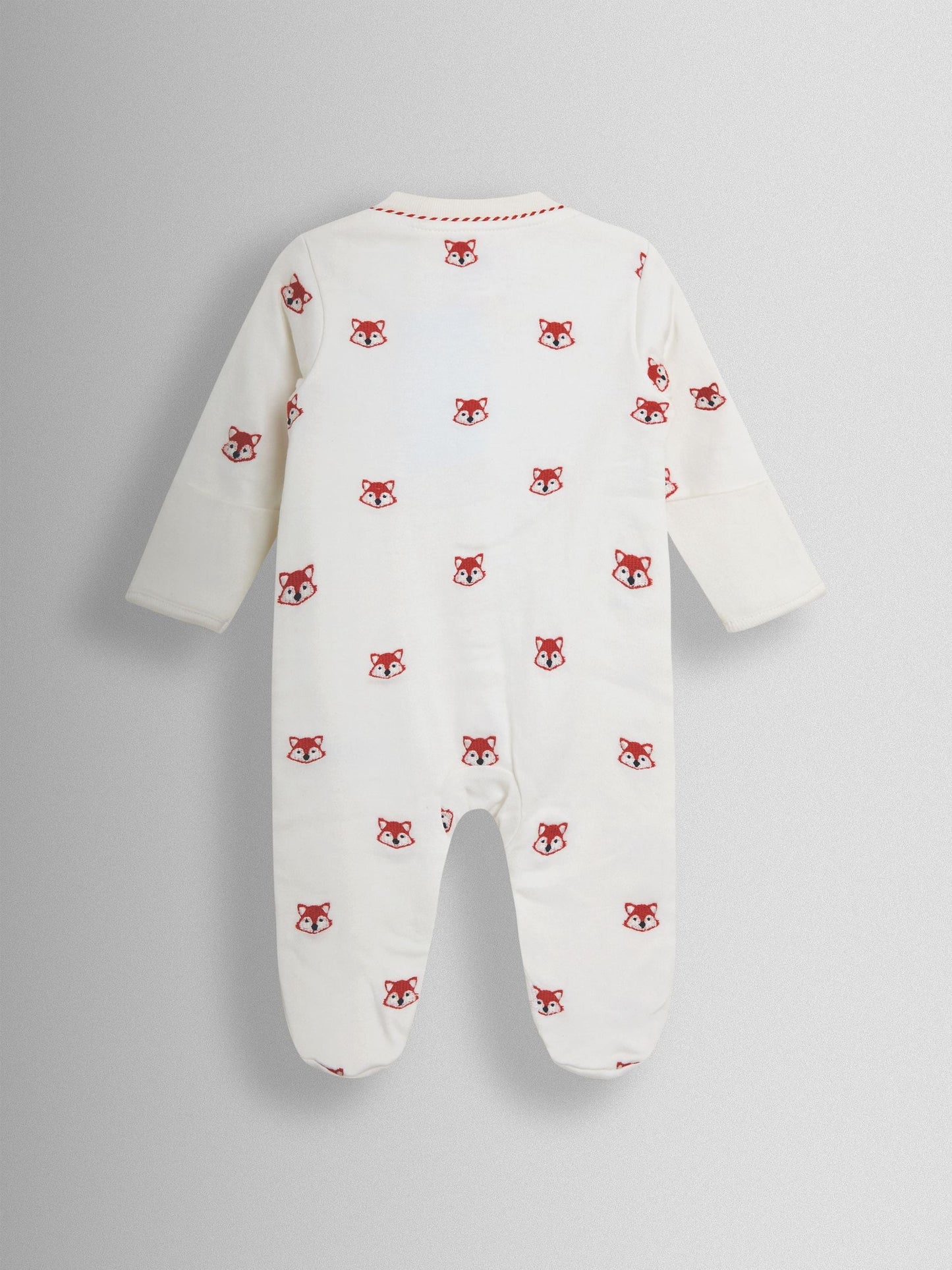 JoJo Maman Bébé Cream Organic Fox Embroidered Sleepsuit image 2