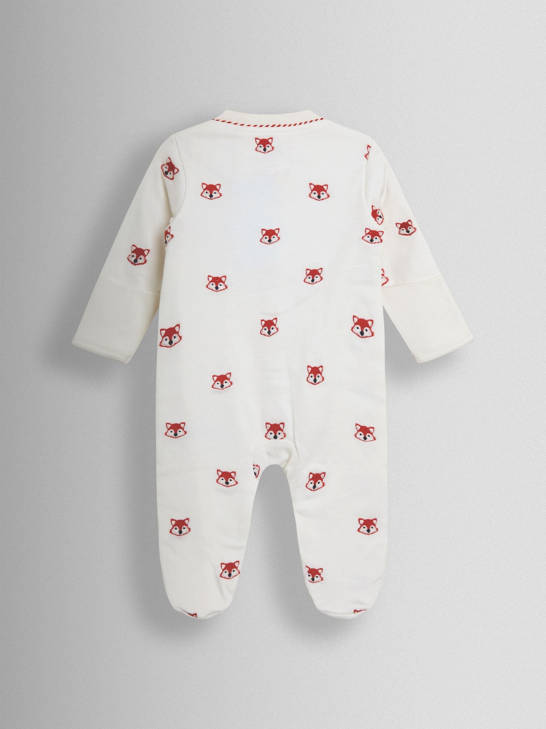 JoJo Maman Bébé Cream Organic Fox Embroidered Sleepsuit image 2