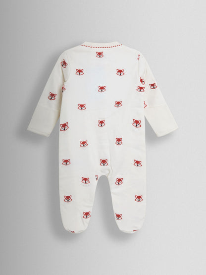 JoJo Maman Bébé Cream Organic Fox Embroidered Sleepsuit image 2