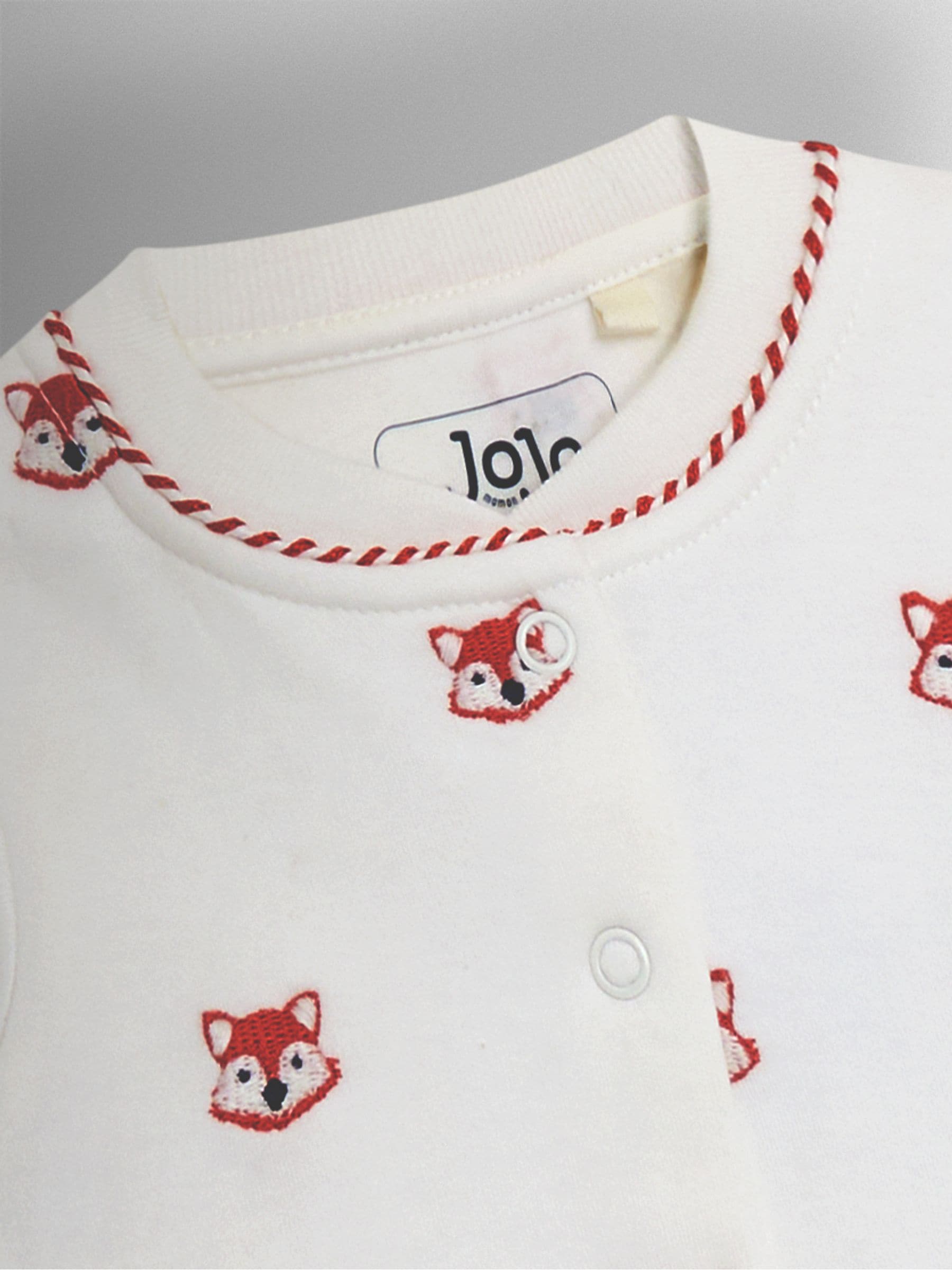 JoJo Maman Bébé Cream Organic Fox Embroidered Sleepsuit image 3