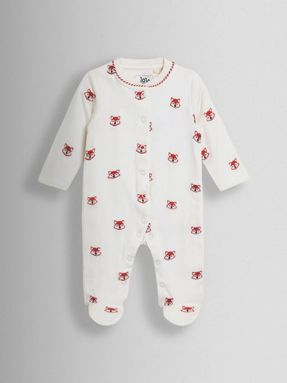 JoJo Maman Bébé Cream Organic Fox Embroidered Sleepsuit image 1