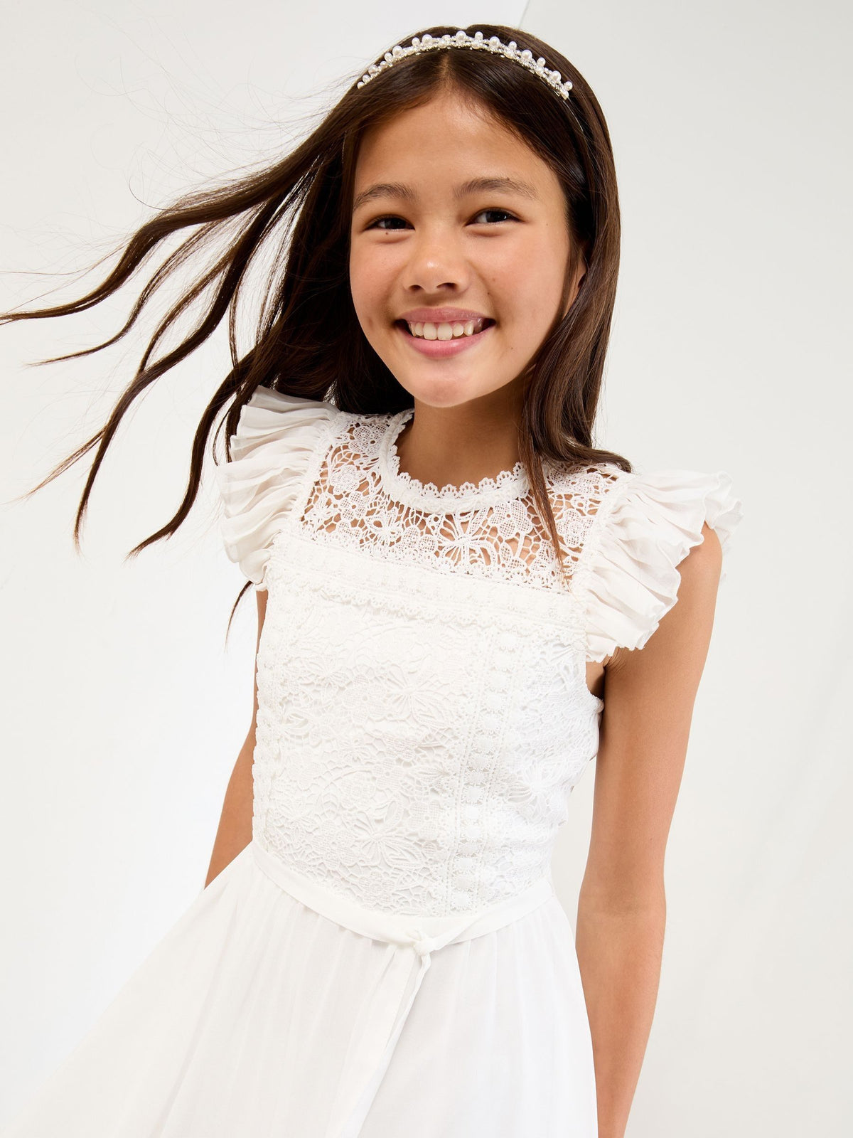 Lipsy White Lace Front Flutter Sleeve Occasion Dress (5-16yrs) - image 2