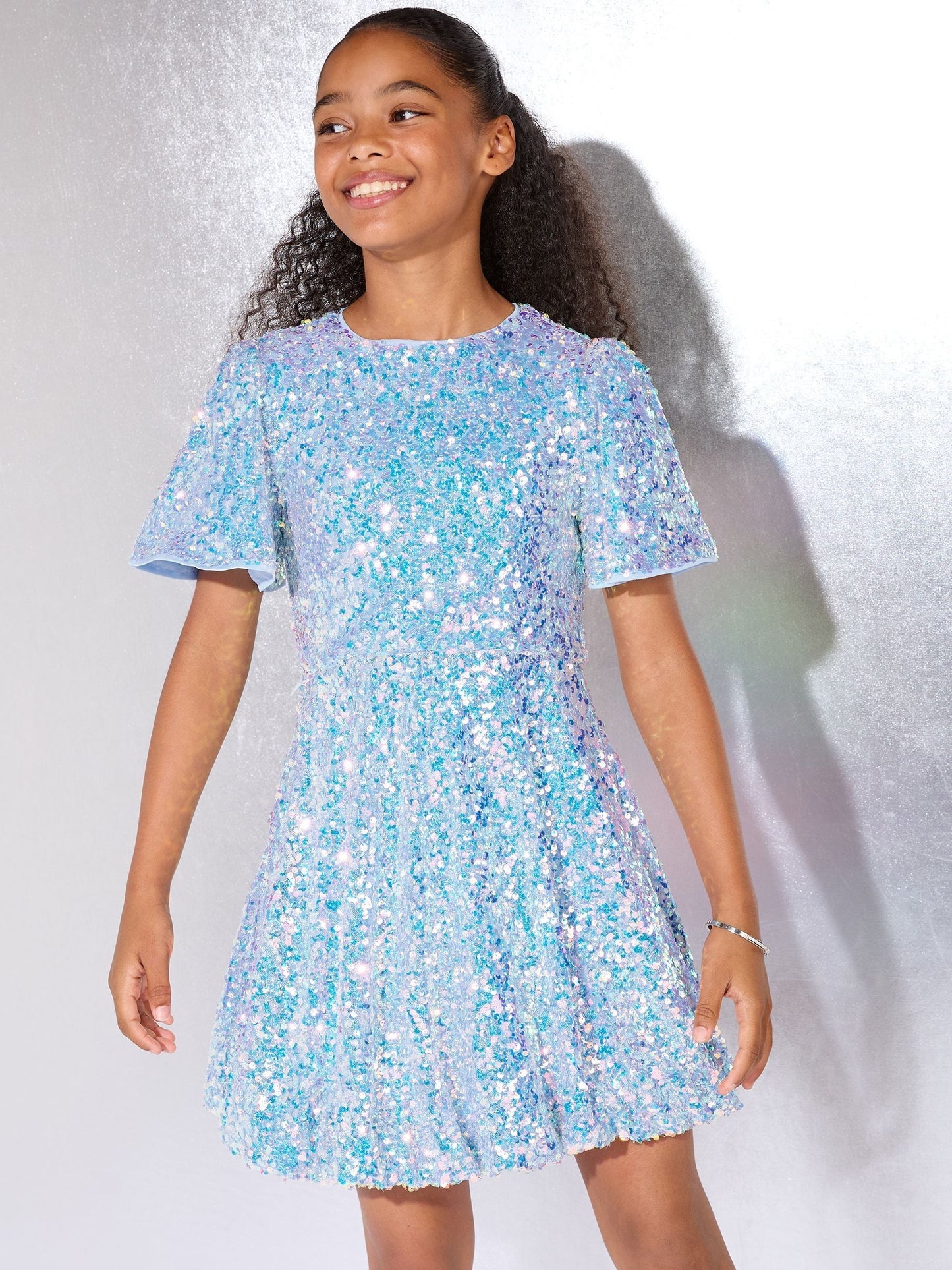 Dsiney Kidz - Lipsy Blue Sequin Bubble Hem Party Dress (5-16yrs) image 1