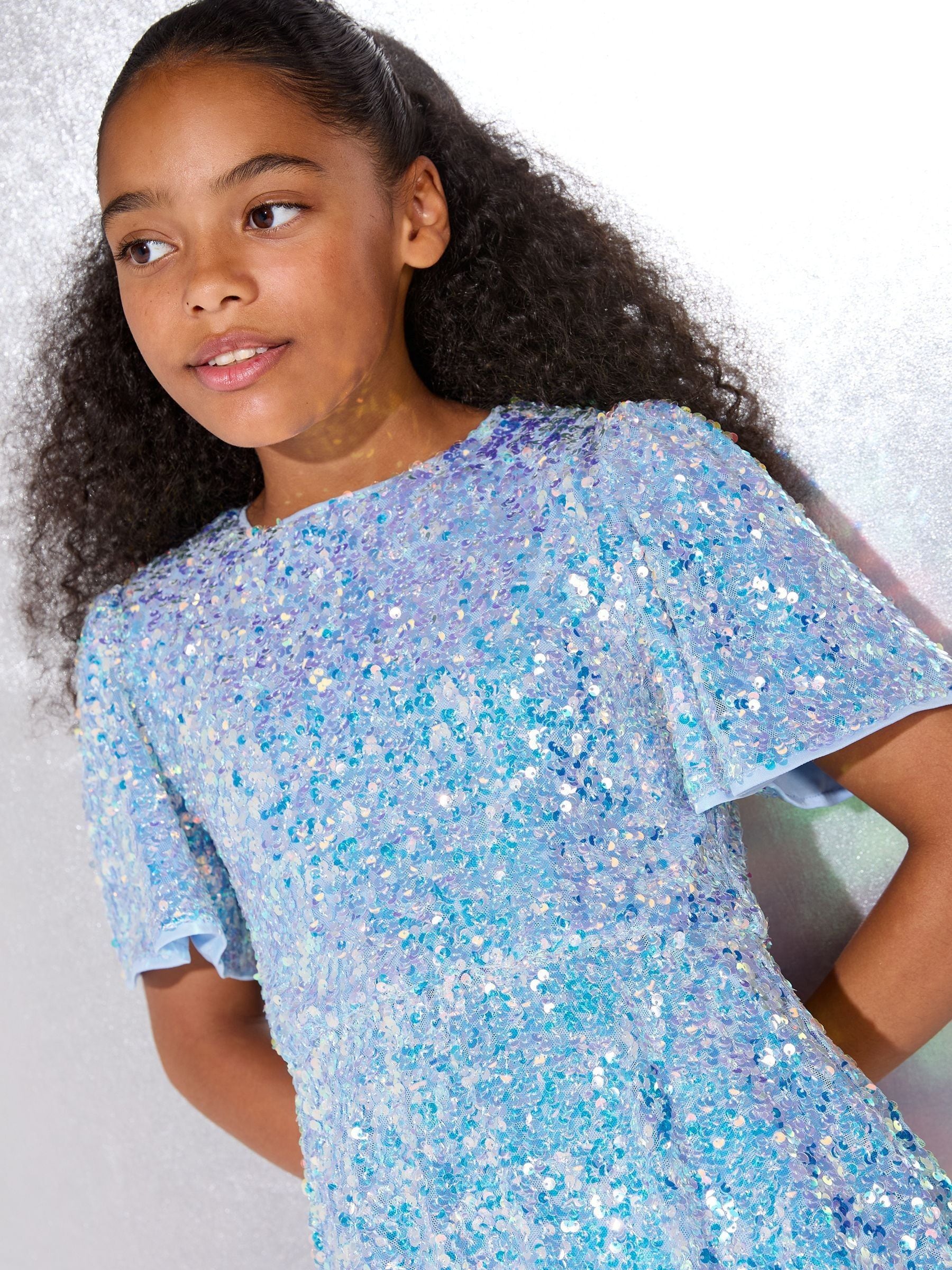 Dsiney Kidz - Lipsy Blue Sequin Bubble Hem Party Dress (5-16yrs) image 2